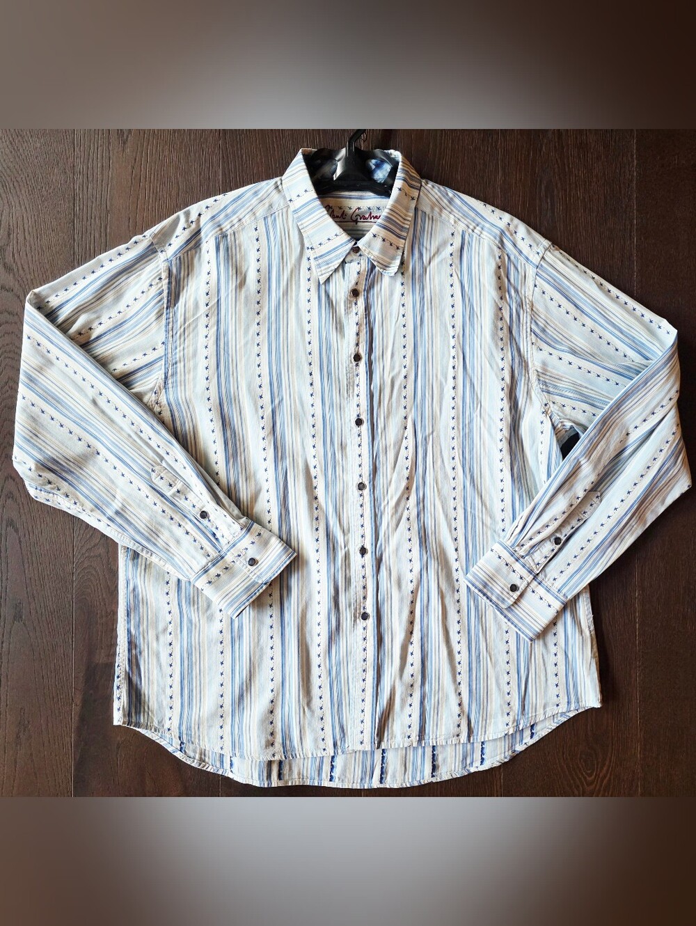 Robert Graham Men's Striped Star-Embroidered Long Sleeve Button-Down Shirt- size